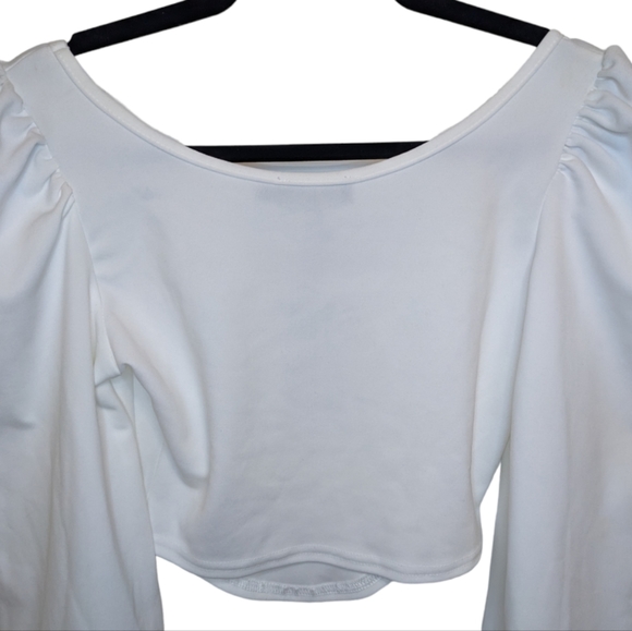 NWT PrettyLittleThing White Binding Balloon Sleeve Crop Top 🤍 Size 6 - Picture 11 of 15